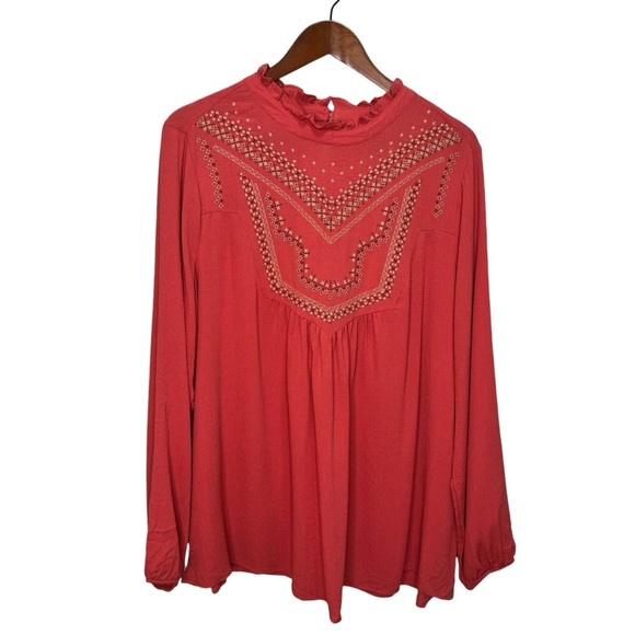 Torrid Washable Crinkle Gauze Relaxed Embroidered Blouse Size 1x Boho Flowy - Picture 4 of 13